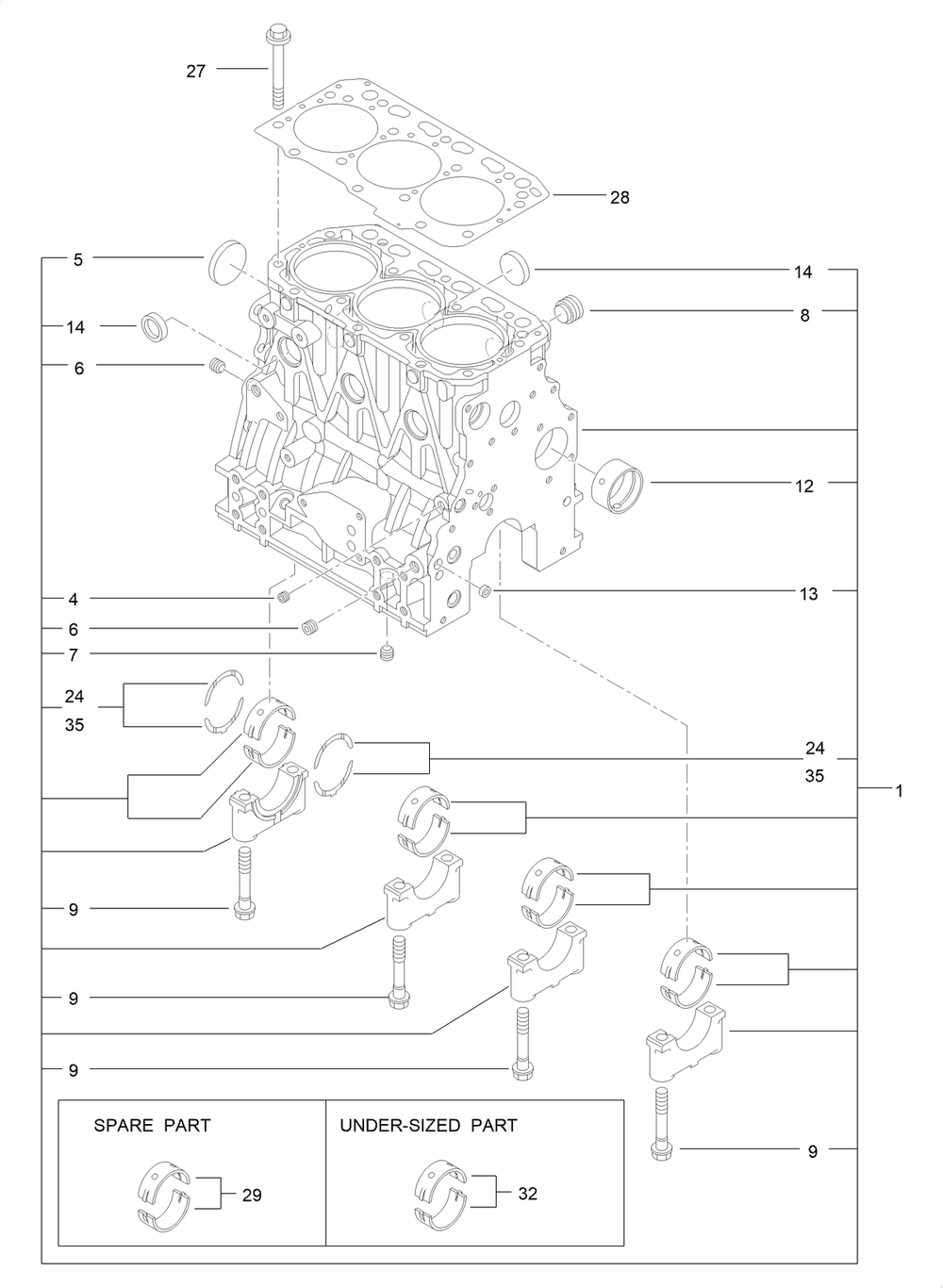 Cylinder Block Assembly Diagram and Parts List for 22370 413000000 - 414487256 Toro Lawn Tractor Accessories