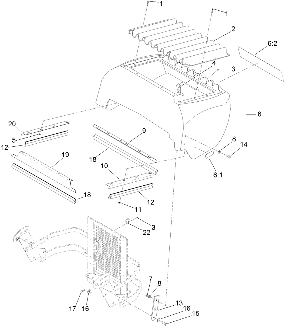 Hood Assembly Diagram and Parts List for 72264TE 406427909-406429999 Toro Lawn Mower