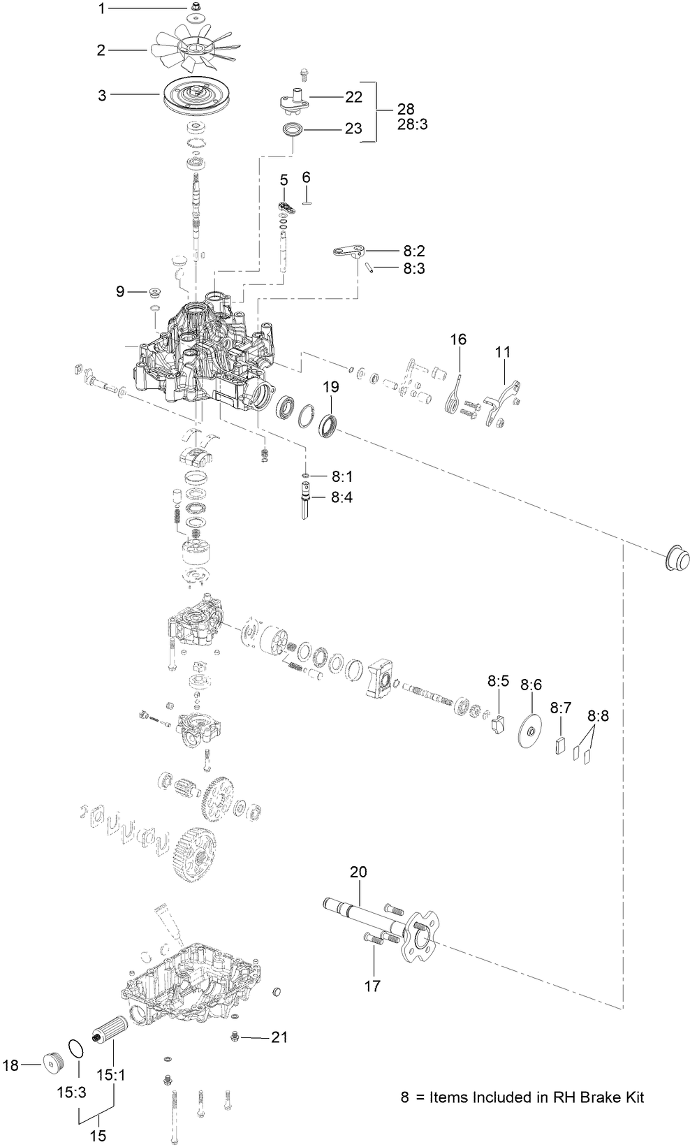 Rh Transmission Assembly No. 138-5839 Diagram and Parts List for 72504TE 414556000 - 999999999 Toro Lawn Mower