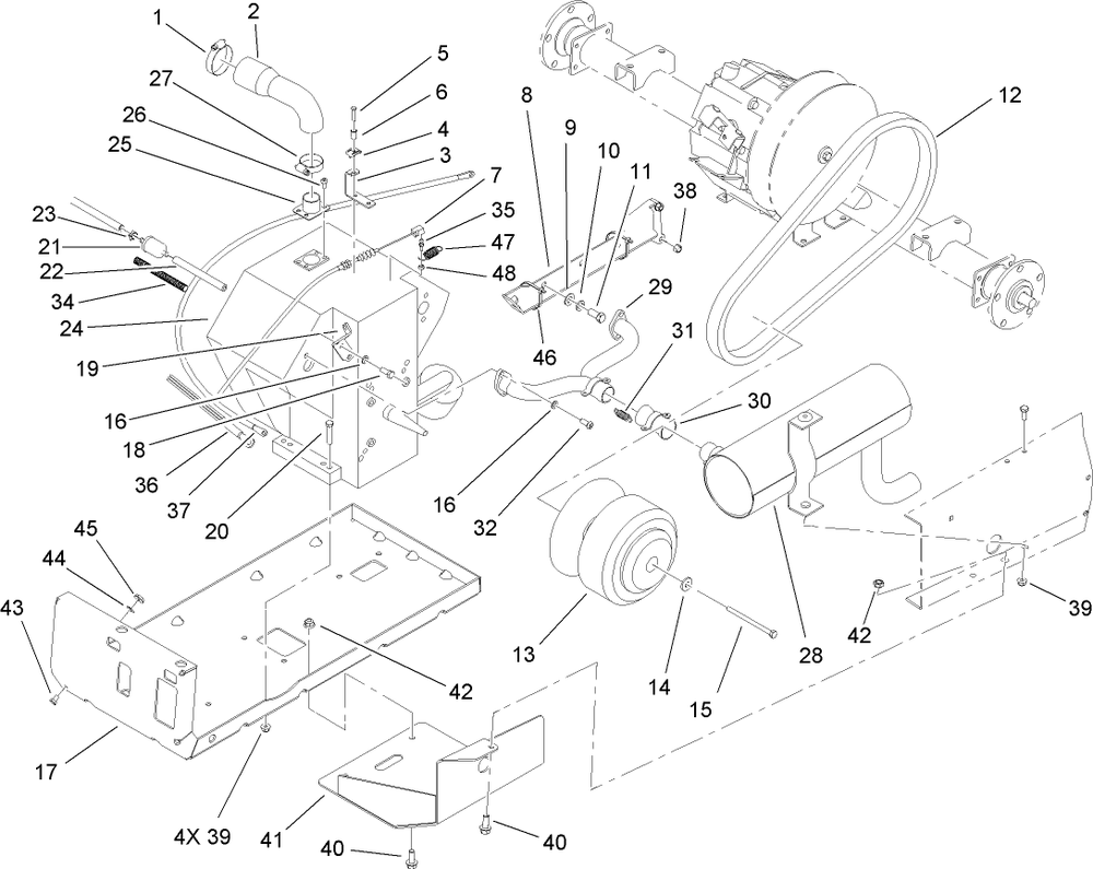 Engine And Clutch Assembly Diagram and Parts List for 12004TC 270000001 - 270999999 Toro Lawn Tractor