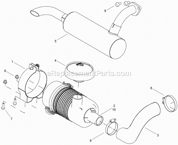 Intake And Exhaust Assembly Diagram and Parts List for 2011  Toro Lawn Tractor Accessories