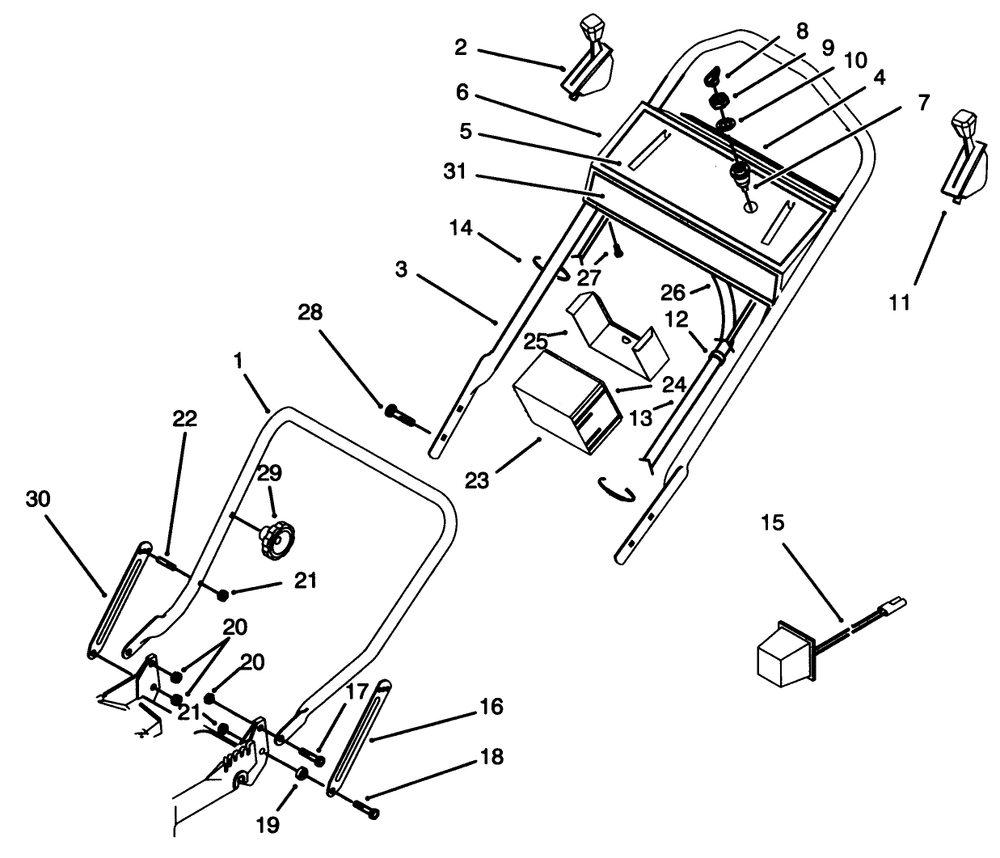 Handle Assembly Diagram and Parts List for 20763B 39000001 - 39999999 Toro Lawn Mower