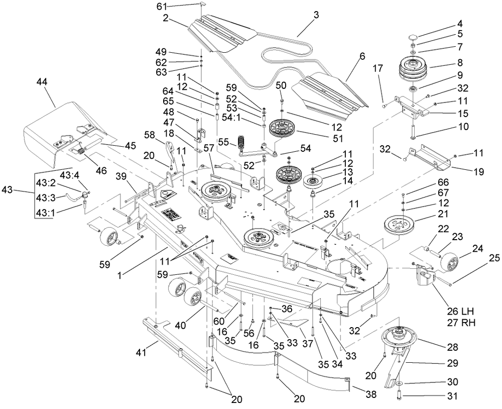 Deck Assembly Diagram and Parts List for 74269CP (270000001-270999999)(2007) Toro Lawn Mower