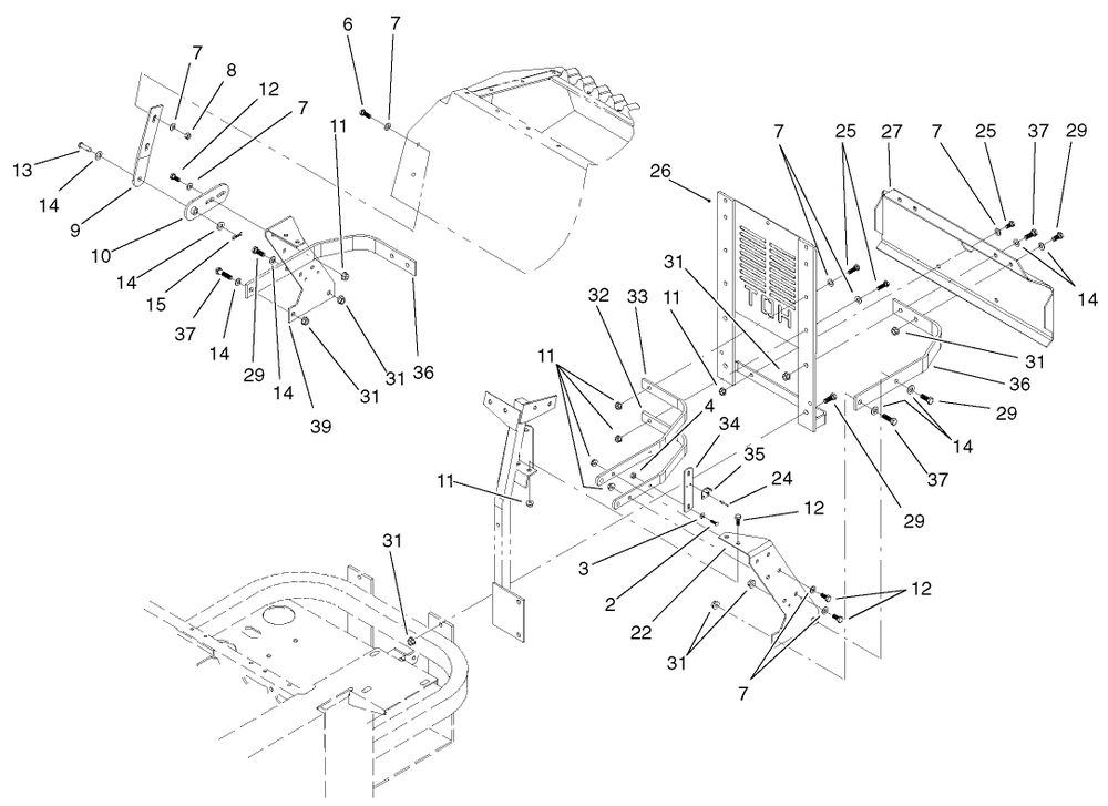 Rear Bumper Assembly Diagram and Parts List for 74213 (210000001-210999999)(2001) Toro Lawn Mower