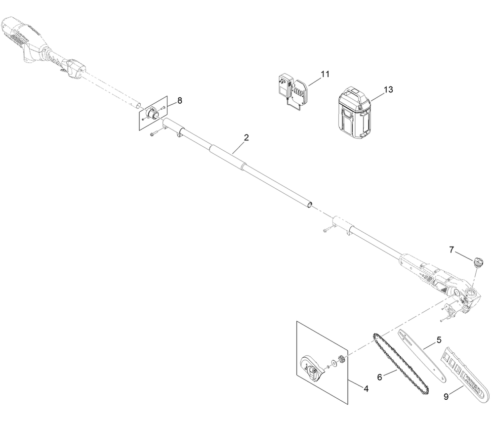 60v Pole Saw Assembly Diagram and Parts List for 51870 323000001 - 999999999 Toro Pole Saw