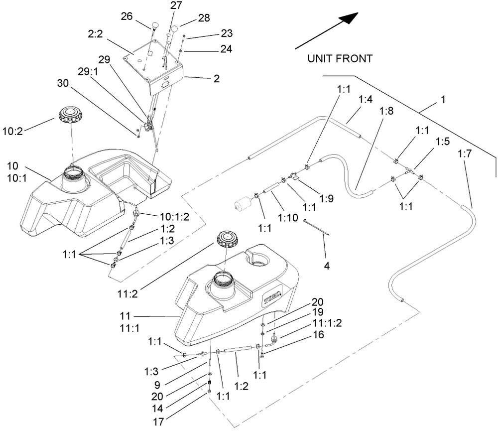 Fuel System Assembly Diagram and Parts List for 74238CP (280000001-280999999)(2008) Toro Lawn Mower