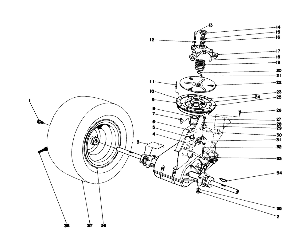 Transaxle & Clutch Assembly Diagram and Parts List for 57375 0000001 - 0999999 Toro Lawn Tractor
