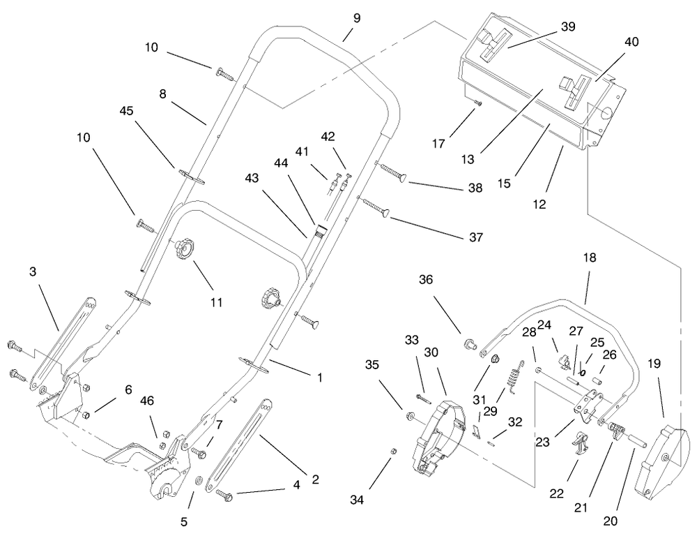Handle Assembly (Model No. 20475 Only) Diagram and Parts List for 20476 6900001 - 6999999 Toro Lawn Mower