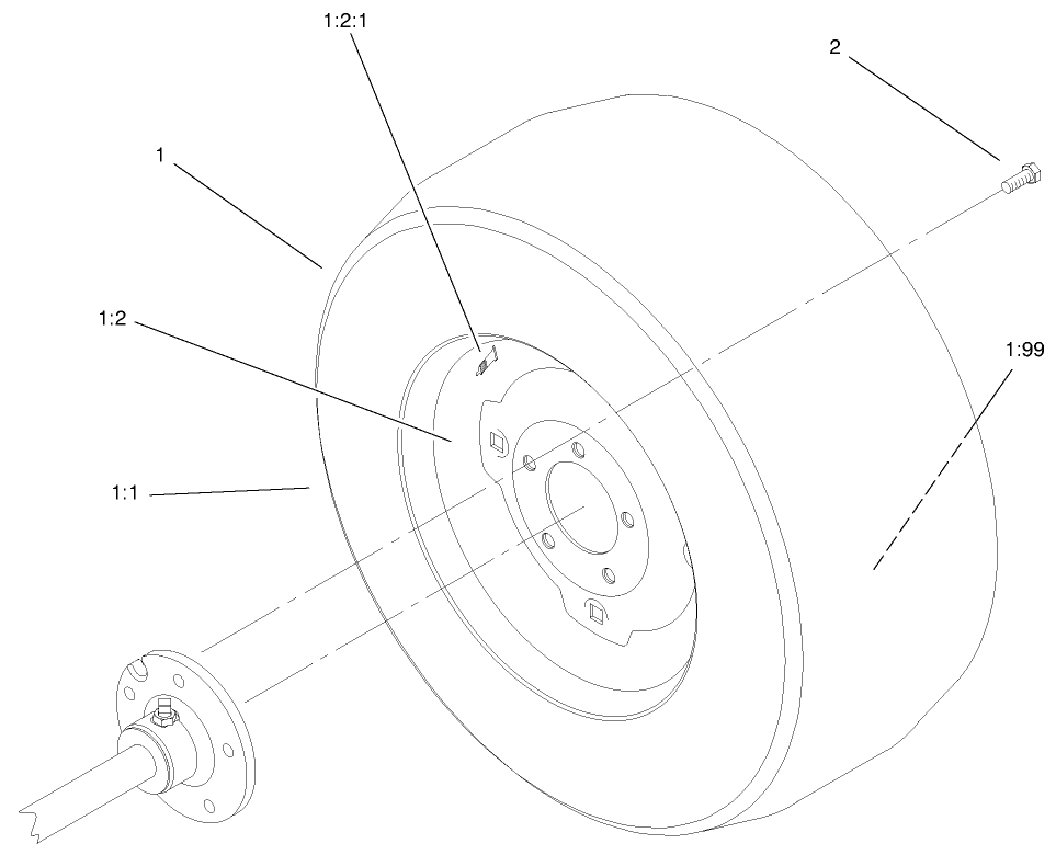 Wheel Assembly Diagram and Parts List for 73552 9900001 - 9999999 Toro Lawn Tractor
