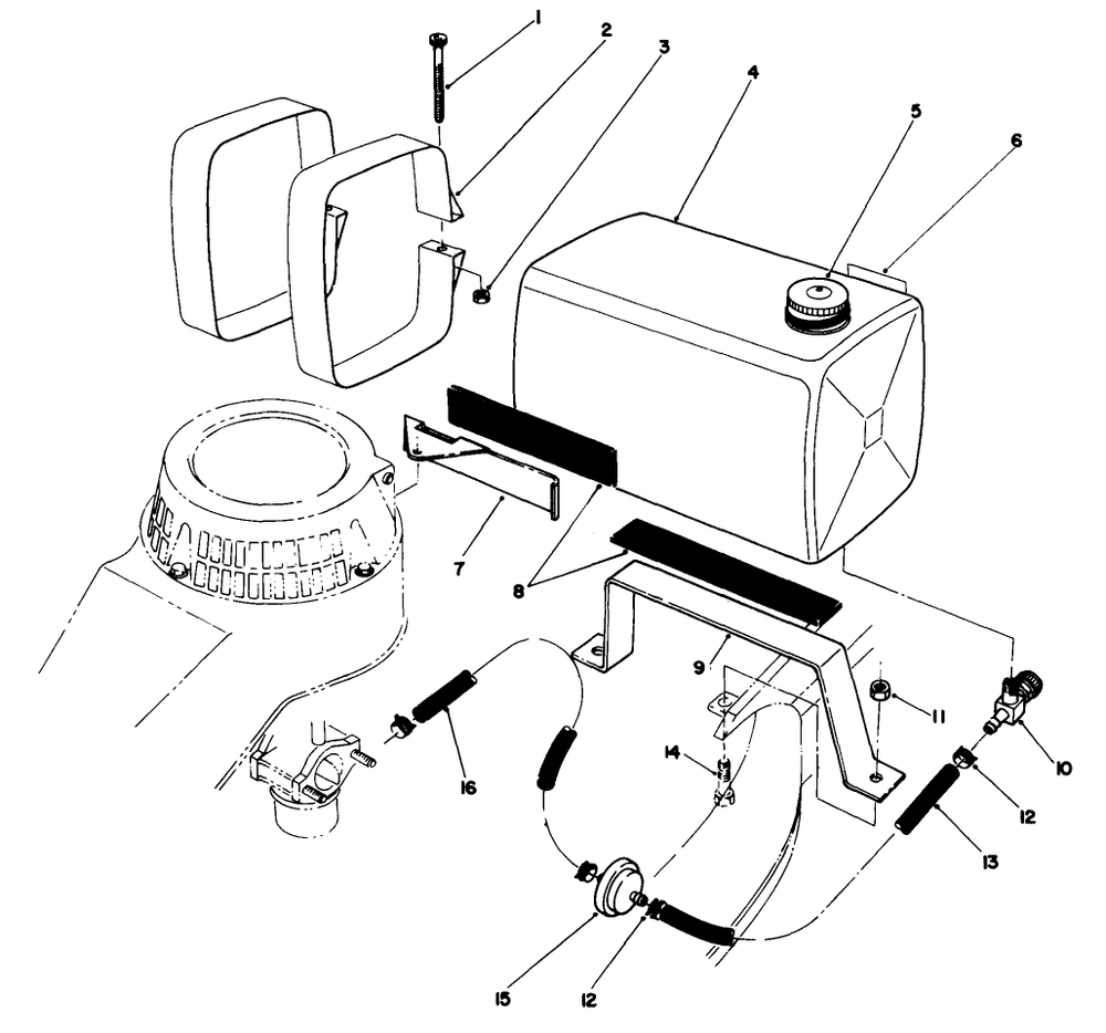 Gas Tank Assembly Diagram and Parts List for 22030 8000001 - 8999999 Toro Lawn Mower