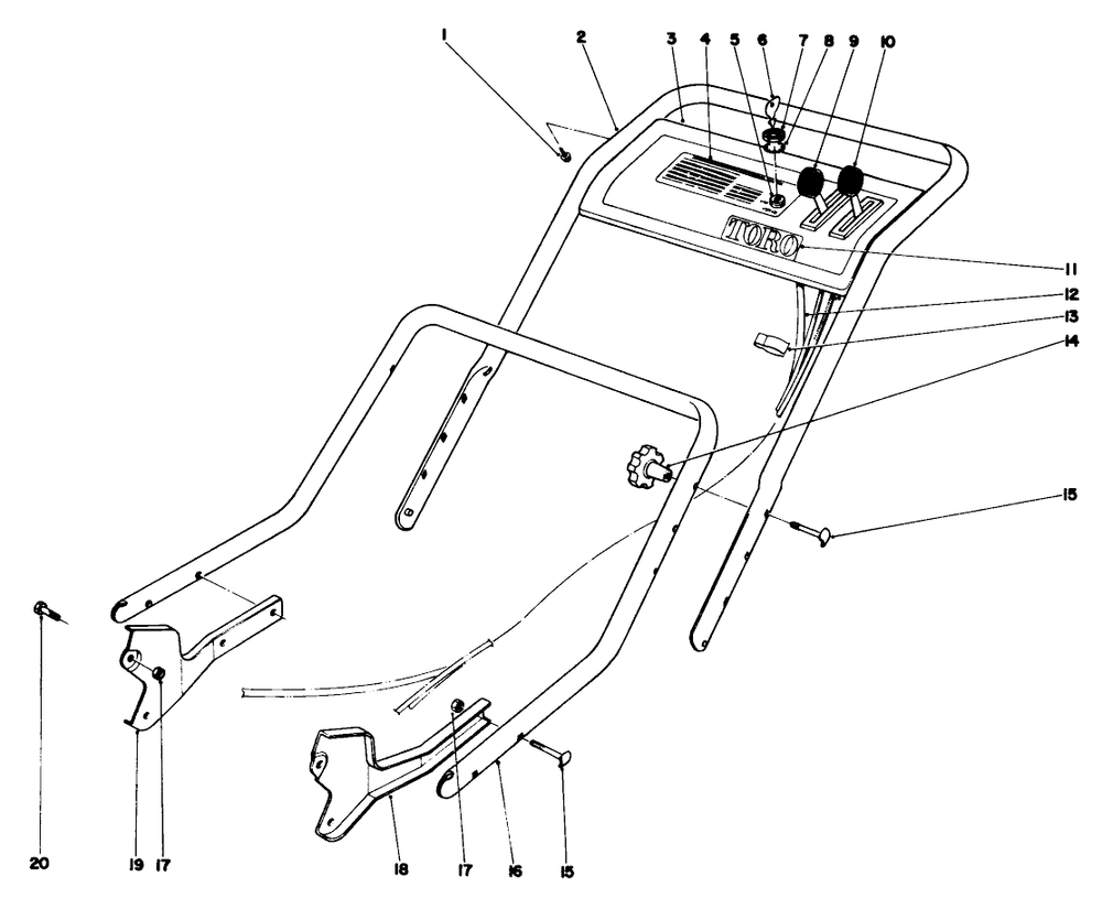 Handle Assembly Model No. 20550 Diagram and Parts List for 20440 4000001 - 4999999 Toro Lawn Mower