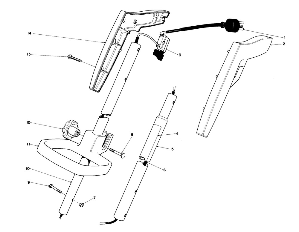 Handle Assembly Diagram and Parts List for 51321 1000001 - 1999999 Toro Trimmer