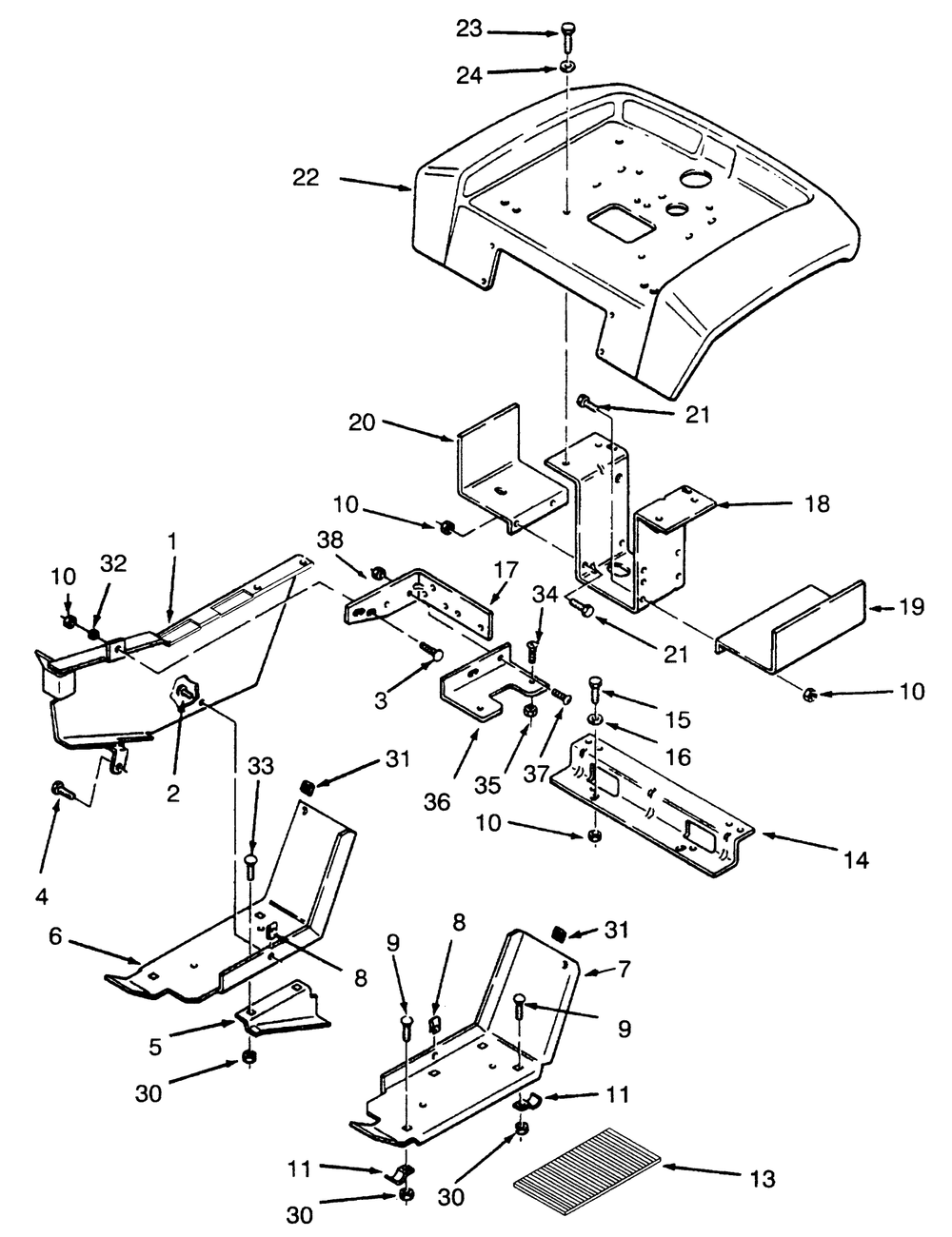 Fender And Supports Diagram and Parts List for 73400 3900001 - 3999999 Toro Lawn Tractor