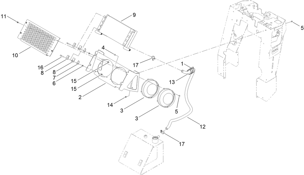 Oil Cooler Assembly Diagram and Parts List for 22984 407680000 - 407999999 Toro Lawn Tractor Accessories