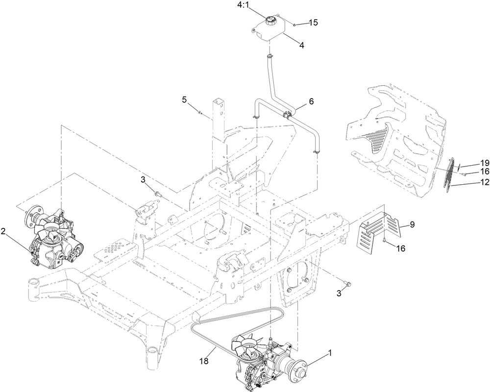 Hydraulic Drive  Assembly Diagram and Parts List for 74048TE 410170000-411435567 Toro Lawn Tractor