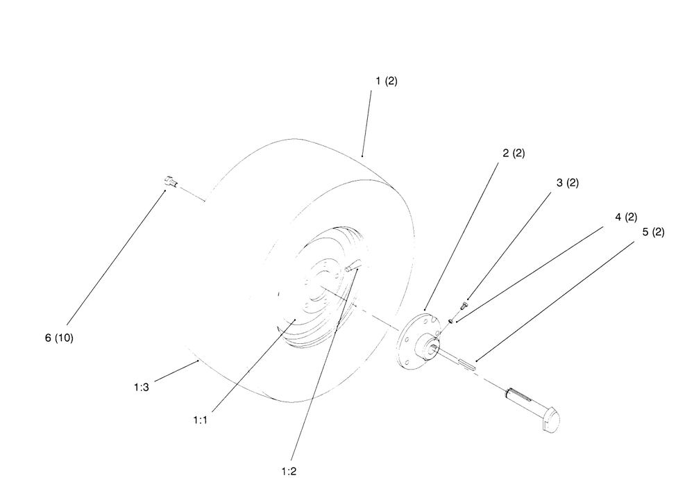 Rear Wheel Diagram and Parts List for 72042 5900001 - 5900796 Toro Lawn Tractor
