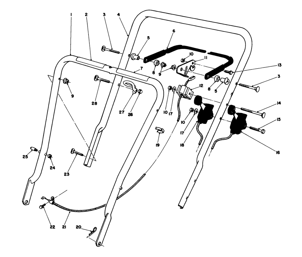 Handle Assembly Diagram and Parts List for 16775 4000001 - 4999999 Toro Lawn Mower