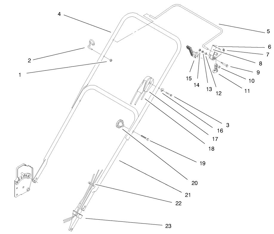 Handle Assembly Diagram and Parts List for 20448 7900001 - 7999999 Toro Lawn Mower