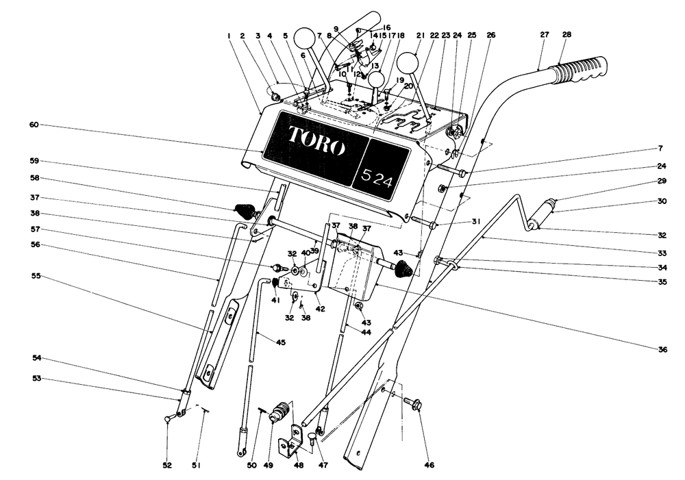 Handle Assembly Diagram and Parts List for 31624 4000001 - 4999999 Toro Snow Blower