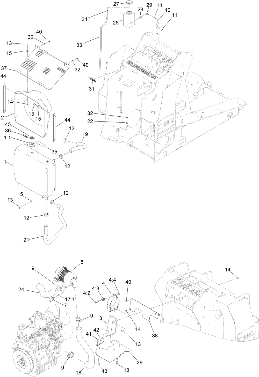 Radiator And Air Cleaner Assembly Diagram and Parts List for 22328 411840000 - 412438202 Toro Lawn Tractor Accessories