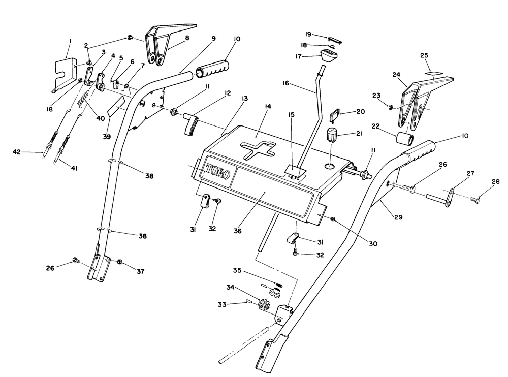 Handle Assembly Diagram and Parts List for 38545 9000001 - 9999999 Toro Snow Blower