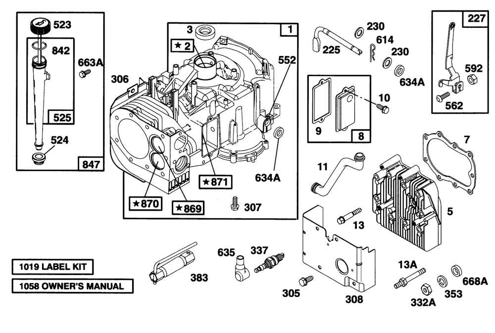 Engine Briggs & Stratton Model 28d707-0124-01 Diagram and Parts List for 70081 6900001 - 6999999 Toro Lawn Tractor