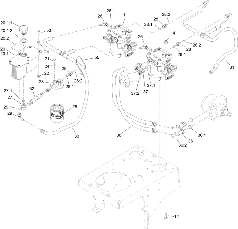 Hydraulic System Assembly Diagram and Parts List for 74568TE (315000001-315999999)(2015) Toro Lawn Mower