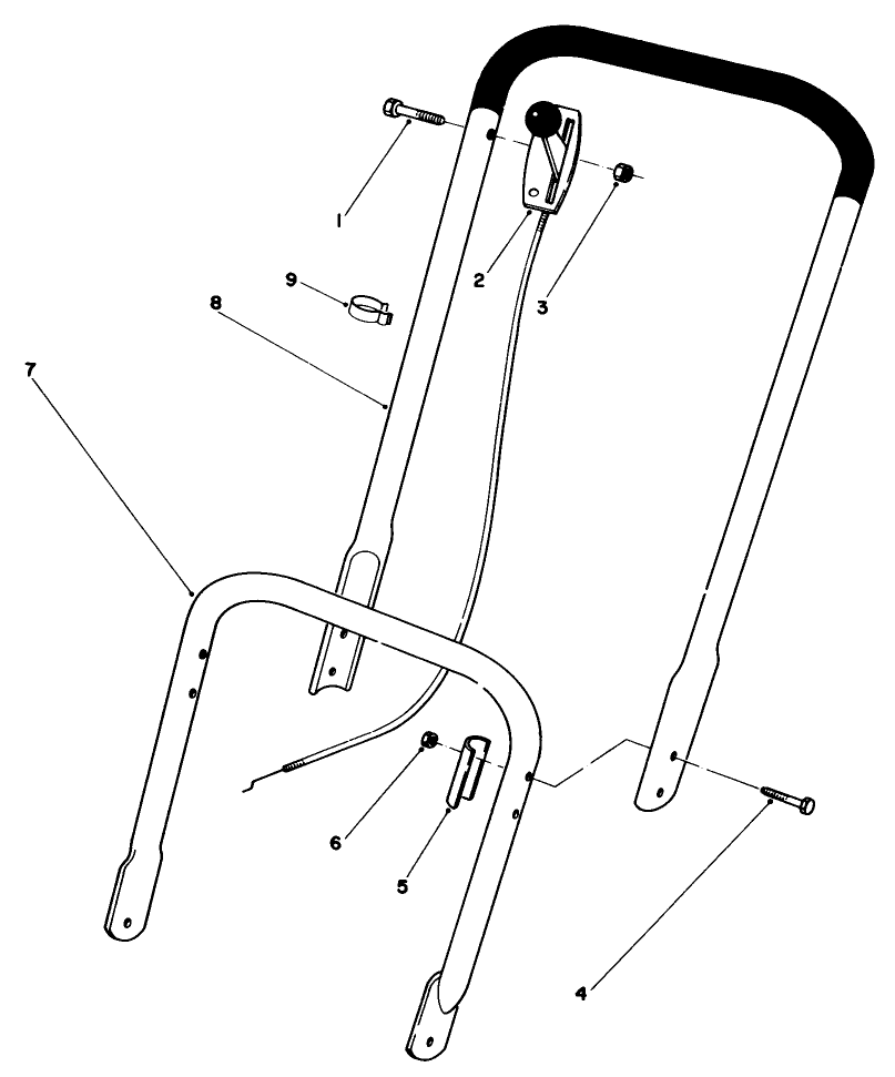 Handle Assembly Diagram and Parts List for 22005 4000001 - 4999999 Toro Lawn Mower