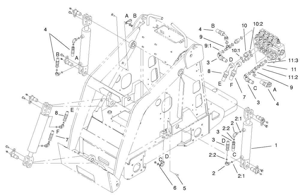 Hydraulic Cylinders Assembly Diagram and Parts List for 22305 991008 - 999999 Toro Lawn Tractor Accessories