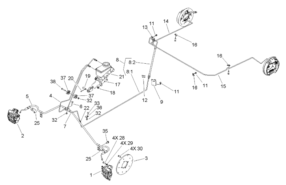Brake And Master Cylinder Assembly Diagram and Parts List for 12004 230000001 - 230999999 Toro Lawn Tractor