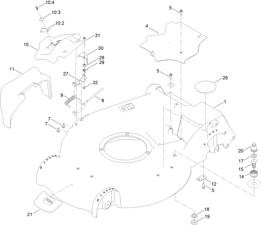 Housing Assembly Diagram and Parts List for 21690 400000000 - 410999999 Toro Lawn Mower