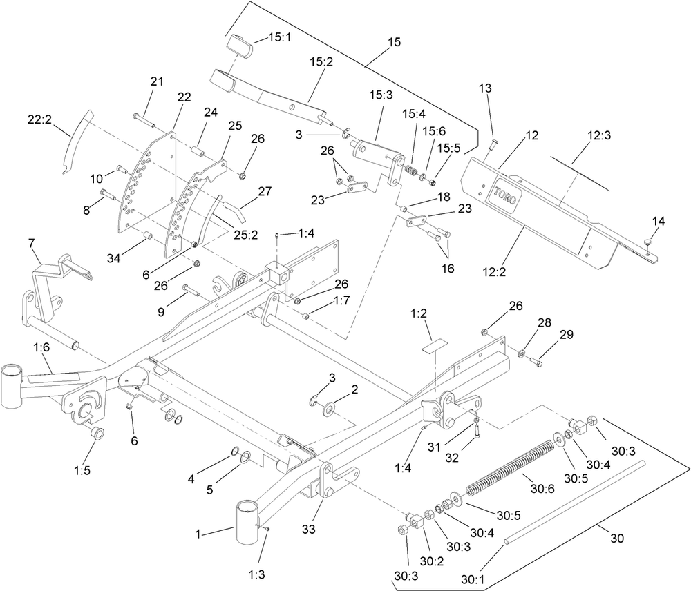 Front Frame Assembly Diagram and Parts List for 74264TE (314000001-314999999)(2014) Toro Lawn Mower