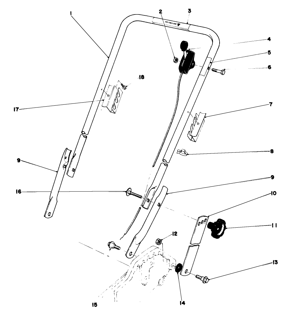 Handle Assembly Diagram and Parts List for 20758 3000001 - 3999999 Toro Lawn Mower