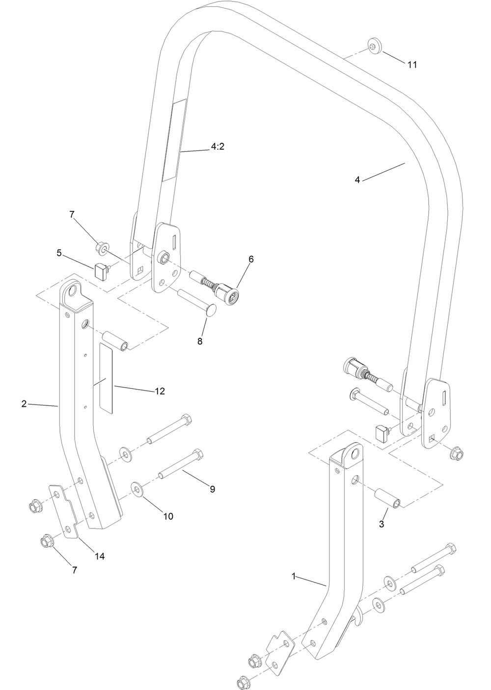 Roll-Over Protection System Assembly Diagram and Parts List for 74933 (316000001-316999999)(2016) Toro Lawn Mower