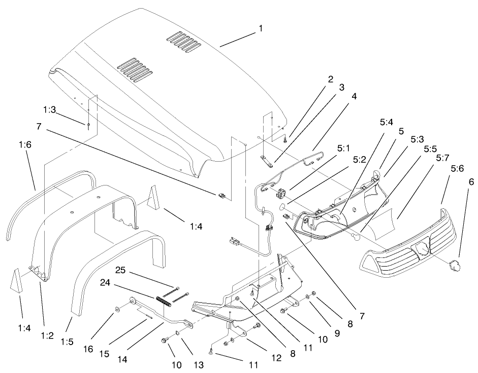Hood & Headlight Assembly Diagram and Parts List for 73560 8900001 - 8999999 Toro Lawn Tractor