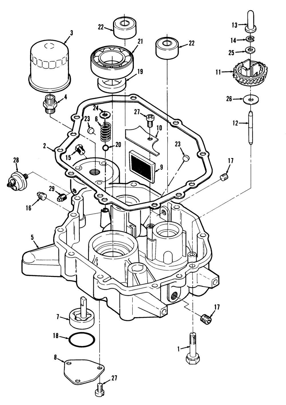 12hp Engine Oil Base & Pump Assembly Diagram and Parts List for R2-12O501 1000001 - 1999999 Toro Lawn Tractor