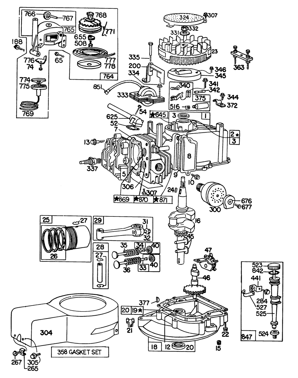 Engine Briggs & Stratton Model 92508-1000-02 For 19" Hand Propelled Model 16300 Diagram and Parts List for 16300 0000001 - 0999999 Toro Lawn Mower