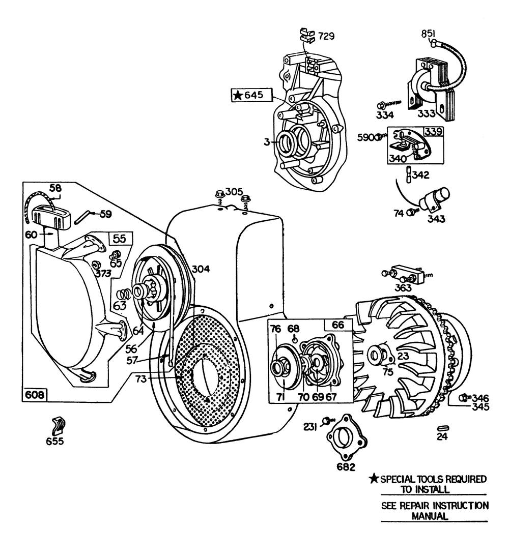 Engine Briggs & Stratton Model No. 252416 Type No. 0190-01 Diagram and Parts List for 38095 0000001 - 0999999 Toro Snow Blower