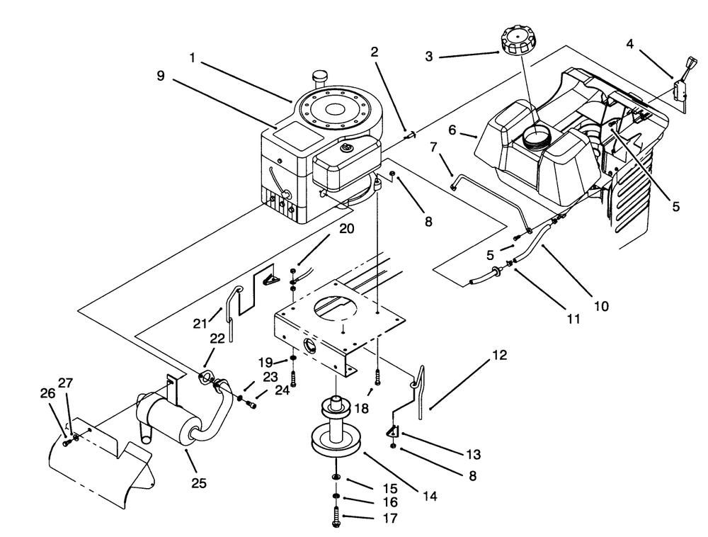Engine Assembly Diagram and Parts List for 71191 4900001 - 4999999 Toro Lawn Tractor