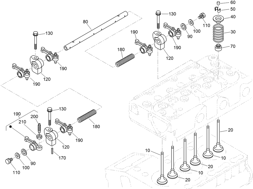 Valve And Rocker Arm Assembly Diagram and Parts List for 22337CP 410400000 - 999999999 Toro Lawn Tractor Accessories