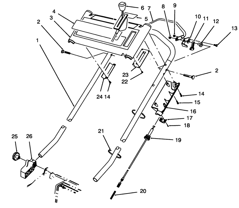 S. P. Handle Assembly Diagram and Parts List for 20908B 4900001 - 4999999 Toro Lawn Mower