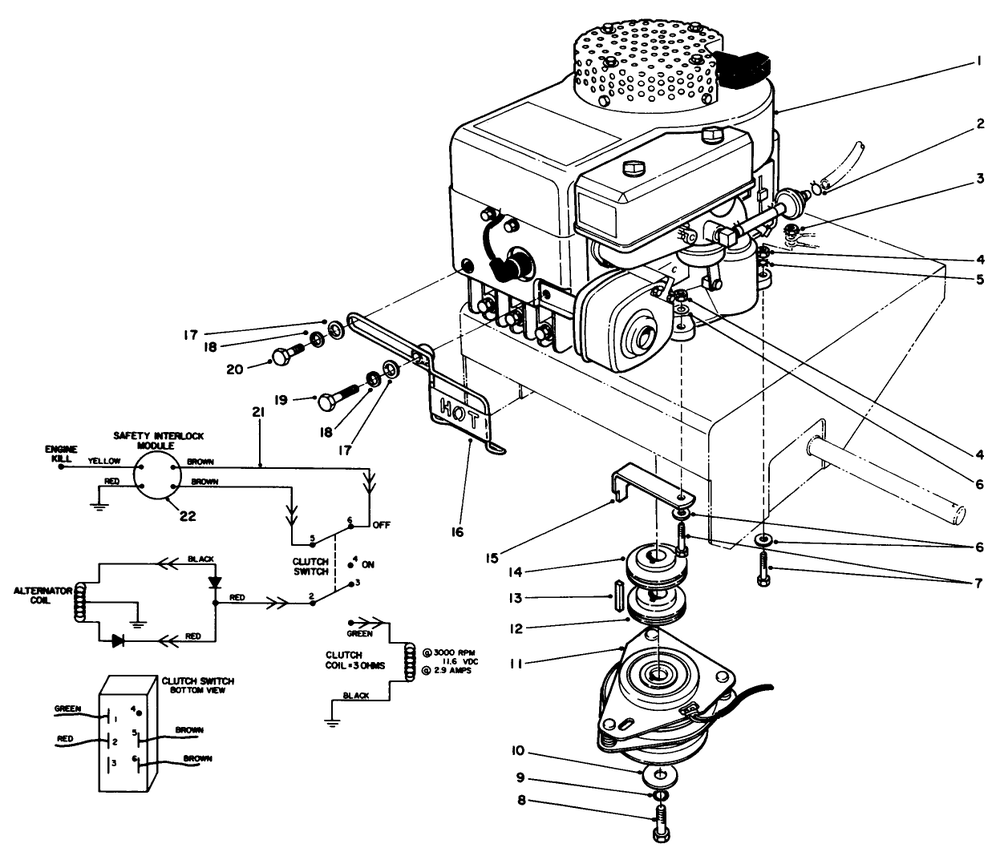 Engine Assembly Diagram and Parts List for 30102 0000001 - 0999999 Toro Lawn Tractor Accessories