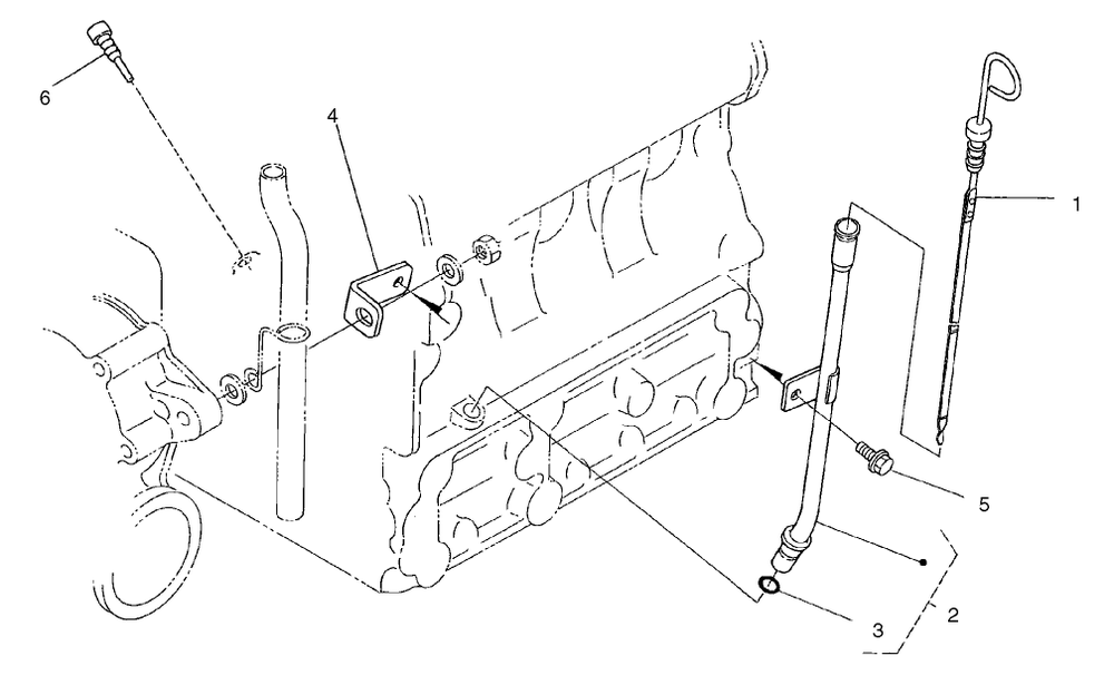 Dipstick And Guide Assembly Diagram and Parts List for 22303TE 990001 - 999999 Toro Lawn Tractor Accessories