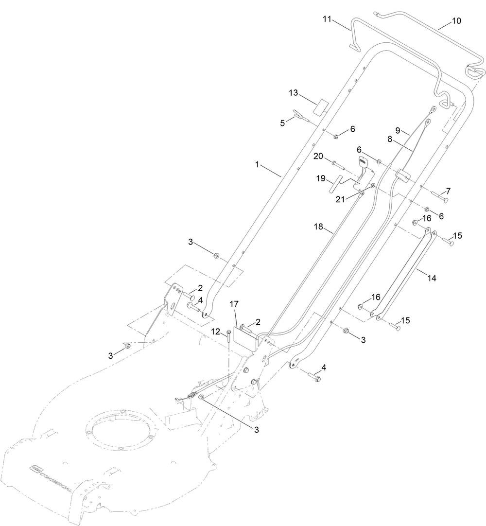 Handle And Control Assembly Diagram and Parts List for 22287 410000000 - 413999999 Toro Lawn Mower