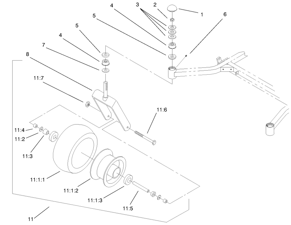 Caster And Wheel Assembly Diagram and Parts List for 74205 990001 - 999999 Toro Lawn Tractor