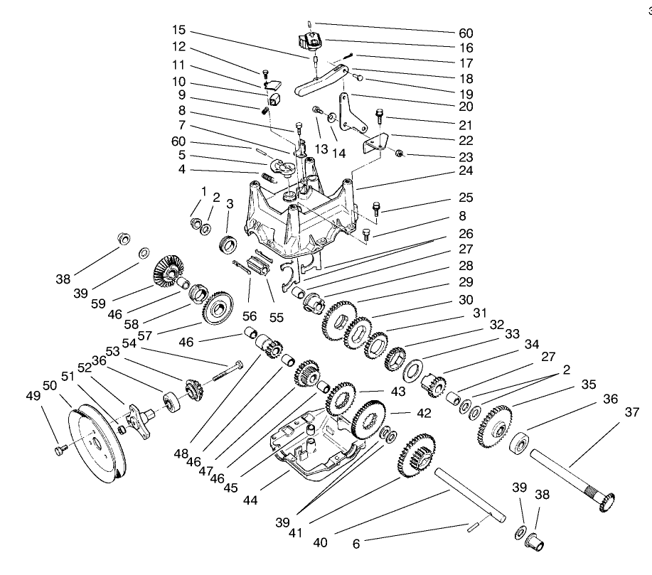 Transmission Assembly No. 66-8030 Diagram and Parts List for 38555 890000001 - 899999999 Toro Snow Blower