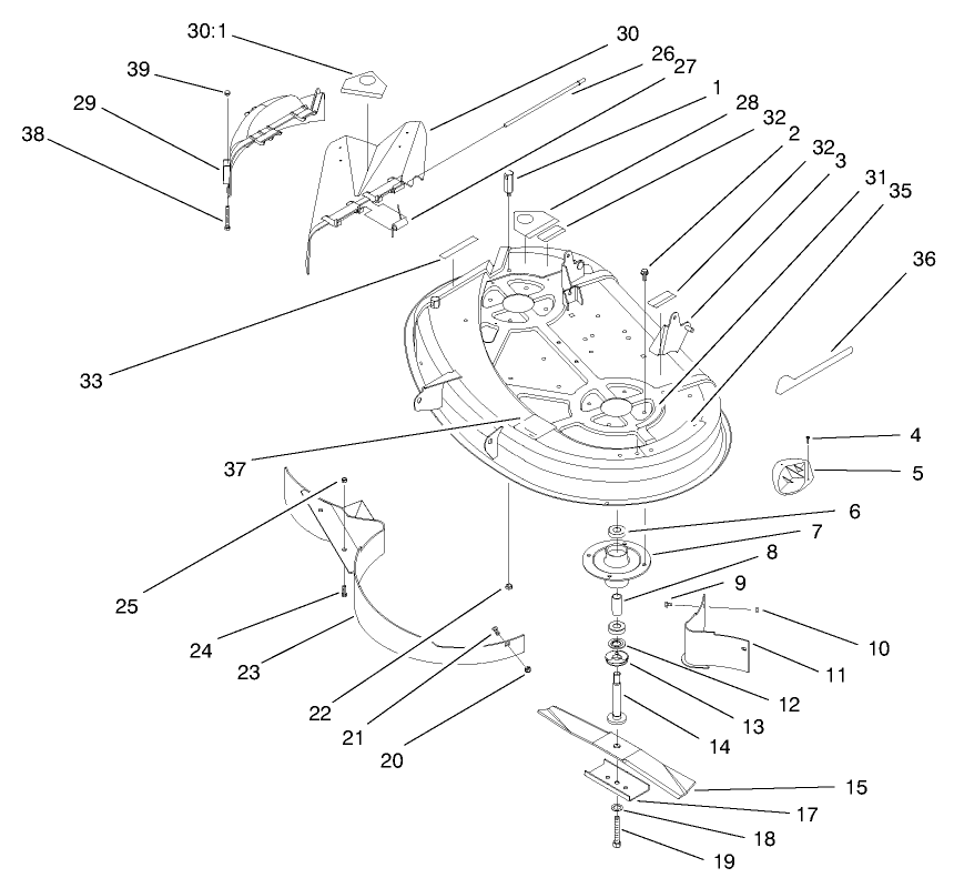 Deck Assembly (38" Cutting Unit) Diagram and Parts List for 71215 8900001 - 8999999 Toro Lawn Tractor