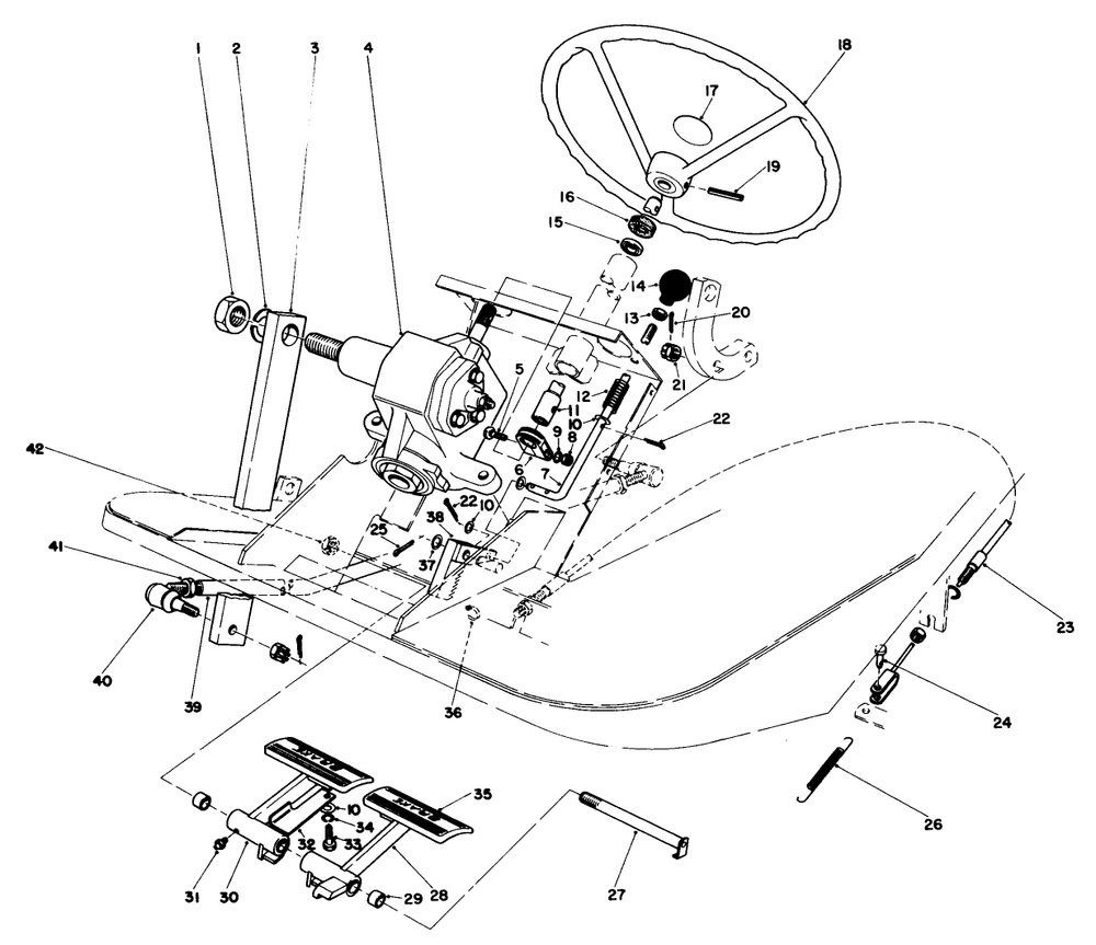 Pedals And Steering Wheel Assembly Diagram and Parts List for 30775 400001 - 499999 Toro Lawn Tractor