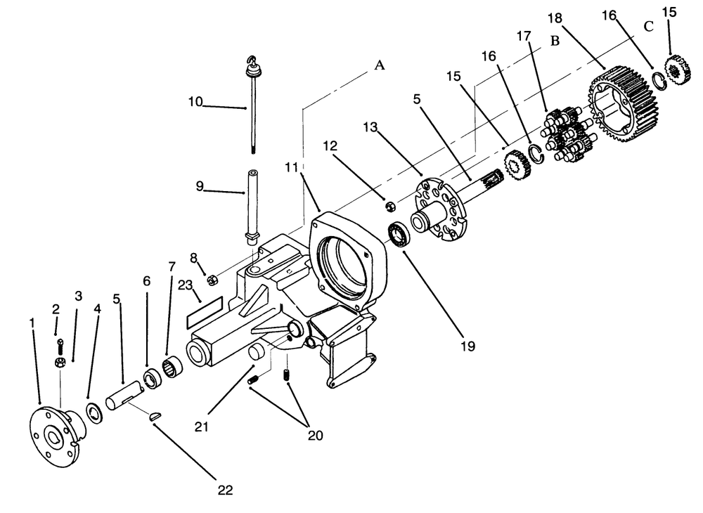 Transaxle Assembly Diagram and Parts List for 73401 4900001 - 4999999 Toro Lawn Tractor