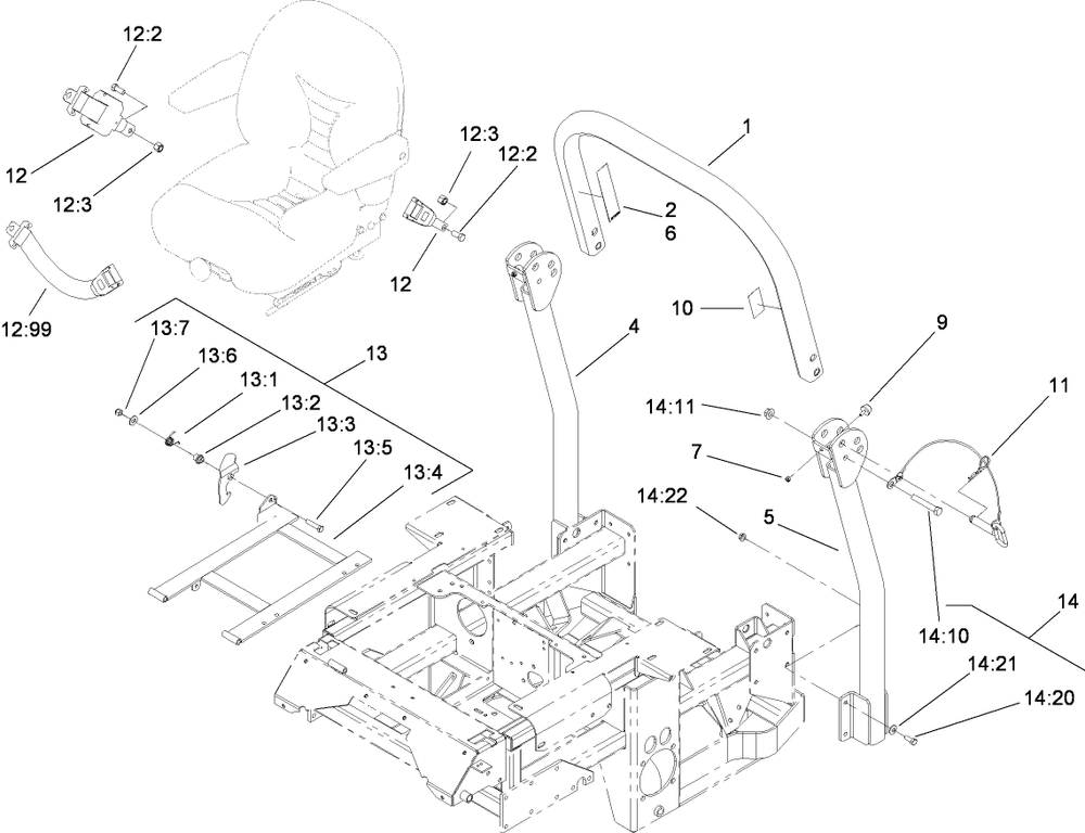 Roll-Over Protection System Assembly Diagram and Parts List for 74269 (290000001-290999999)(2009) Toro Lawn Mower